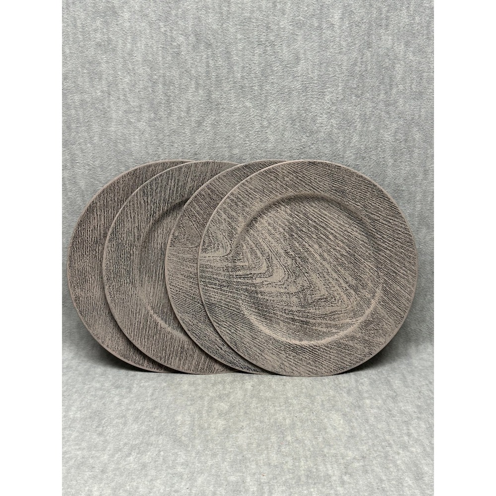 Set of 4 Charger Plates Gray Faux Wood Grain 13" Round Decorative Plastic Rustic